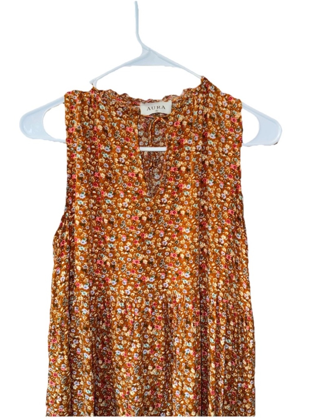 Free People Aura Women’s Summer Dress Floral Burnt Orange Brown Tiered Rayon S - Picture 2 of 10